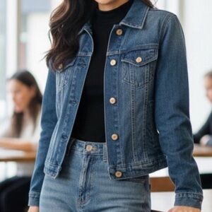 Michael Kors Navy Blue Jean Jacket fancy button